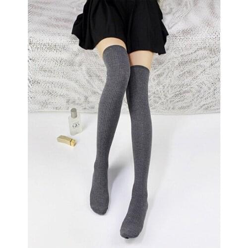 Korea Spring Autumn Winter Warm Knit Soft Thigh High Long Socks Solid Warm Stockings 55cm 1 Pair Women Girl Over Knee High Socks