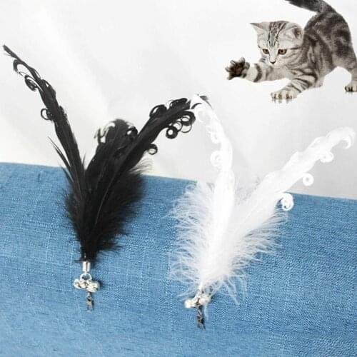Cat Interactive Toy Stick Feather Wand Pet Cats Kitten Bell Feather Teaser Wand Replacement Head Chew Play Scratch Toys