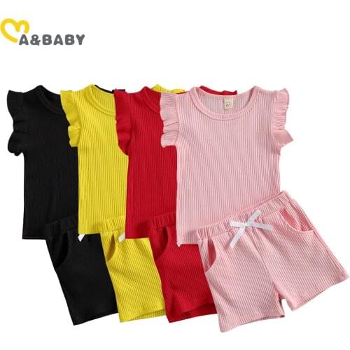 Ma&Baby 6M-4Y Summer Knitted Toddler Kid Baby Girls Clothes Set Ruffles T shirts Shorts Outfits Child Costumes