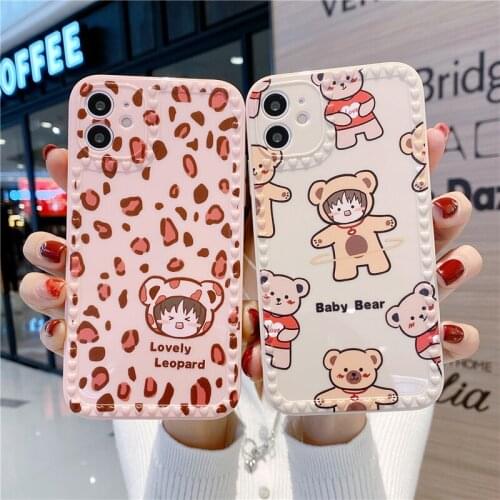 Cute Leopard Baby Girls Phone Case For iPhone 12 Mini 11 Pro Max X XS XR 7 8 6 6S Plus SE 2020 Square Soft TPU Silicone Cover
