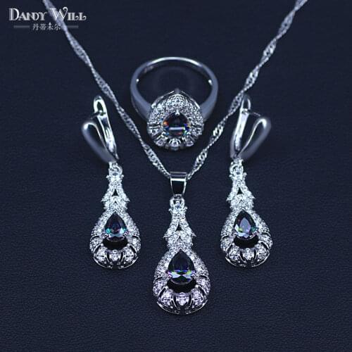 Mystic Rainbow Fire Cubic Zirconia Costume Jewelry Sets Jewelry Decorations for women Earrings/Pendant/Necklace/Ring