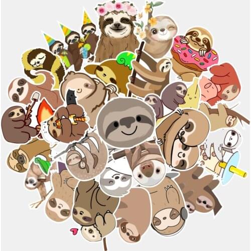 50pcs Sloth Folivora Laptop Sticker Kawaii Animal Cartoon Diy Decoration Luggage Helmet Water Cup Guitar Skateboard Anime Decals