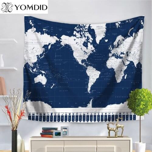 Wall Hanging Tapestry World Map Pattern Tapestries Wall Decor Art Cloth Vintage Printed Tapiz Farmhouse Home Bedroom Decor