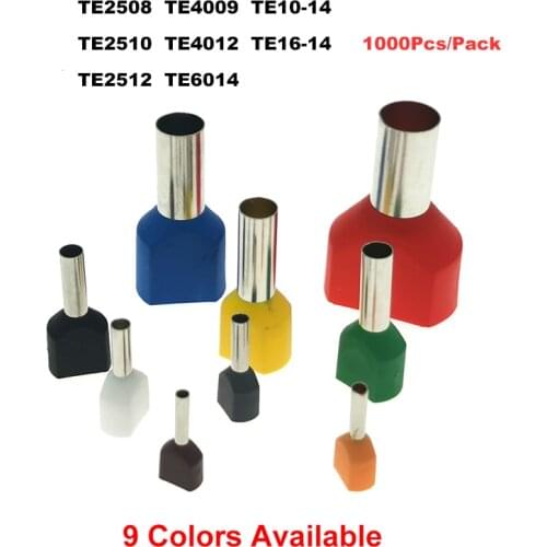 1000Pcs Crimp Terminals TE2508~16-14 Electric Double Line Termina Dual Wire Tube Insutated Cord End Cable Ferrules 2.5~16mm²