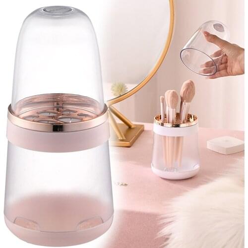 Makeup Brush Organizer Holder with Crystal Lid Dustproof Cosmetic Brushes Storage Case Display Stand For Bedroom Table Bathroom
