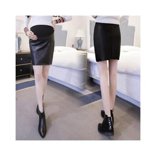 Autumn Winter Maternity Mini Skirt PU leather Pregnant A-line Skirts Belly Adjustable Waist Maternity Leather Skirts Clothing