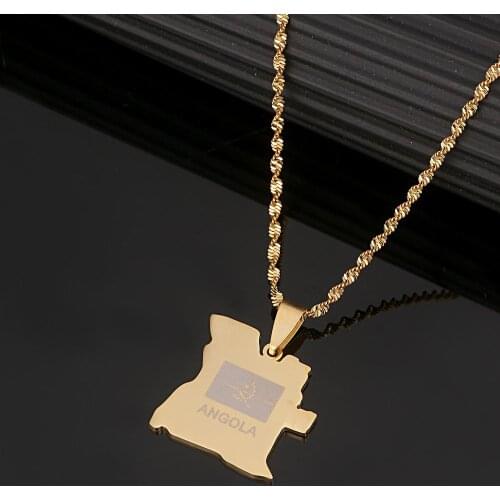 Stainless Steel Angola Map Pendant Necklace Gold Color African Angolan Country Maps Jewelry