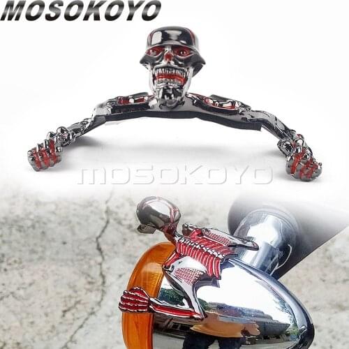 Front Fender Skull Head Ornament Turn Signal Lamp Headlight Visor Mud Guard Skeleton Statue Decorative For Harley Chopper Bobber