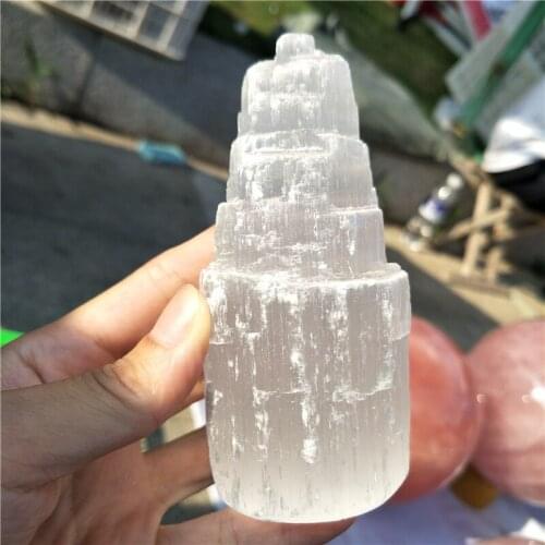 Piedras naturales y minerales snow white selenite wicca lamp selenite tower