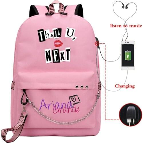 Mochila Ariana Grande USB Backpack Girl Teenager Thank U Next School Bag Women USB Charge Travel Rucksack Large Capacity Pack