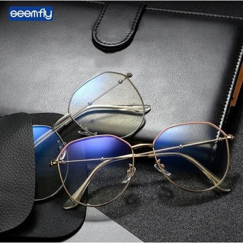 Seemfly Stainless Steel Frame Myopia Glasses Vintage Optical Spectacles Ultralight Nearsighted Goggles Unisex Degree -0.5to-4.0