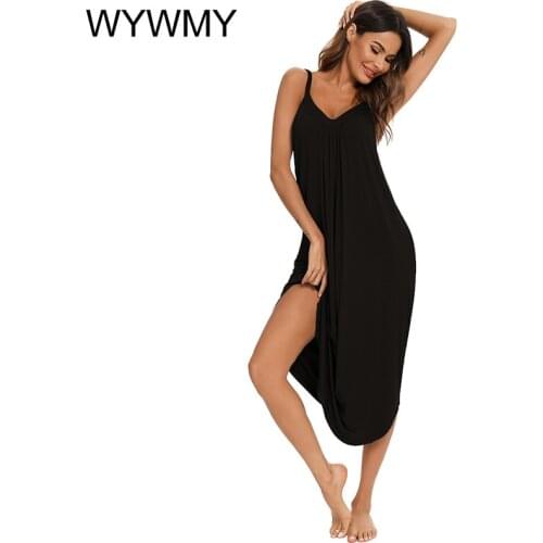 WYWMY Sexy Summer Women Dress Loose Solid V Neck Sleeveless Backless Camisole Long Nightgown Sleepwear Female 2021 Home Wear