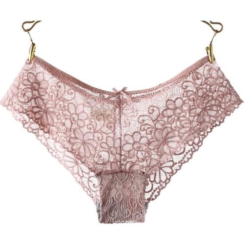 3PCS/lot Sexy women underwear female breathable briefs lace openwork cotton bottom shorts perspective womens panties lingerie