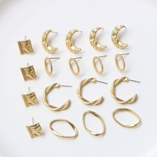 Wholesale 40pcs/lot geometry square/letter C/ovals/moon decoration fashion women stud earrings diy jewelry earring accessory