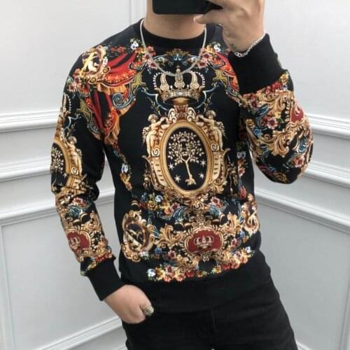 Luxury Black Gold Baroque Fashion Print Sweatshirt Men Streetwear Sweatshirt Palace Poleron Hombre Men Clothing High Quality