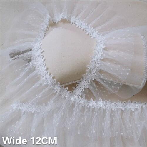 12CM Wide Tulle Double Layers White Dots Embroidered Lace Fringe Ribbon Dress Ruffle Trim Wedding Curtains Sofa DIY Sewing Decor