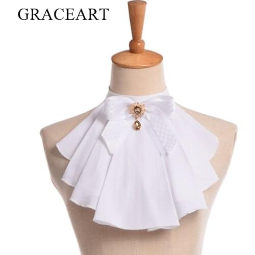 Vintage Women Jabot Collars Neck With Bowknot Pins Punk Victorian Chiffon Ruffle Collar