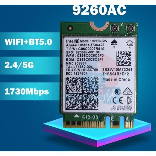 Wifi Card For Intel Dual Band AC 9260 9260NGW 9260AC 1.73Gbps NGFF Key A E 802.11ac Bluetooth 5.0 for Windows 10 Wifi Card
