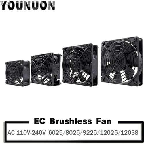 YOUNUON 60mm 80mm 90mm 120mm EC Brushless Fan AC 110V 115V 120V 220V 240V Axial Fan with Srews/Grill 6025 8025 9225 12025 12038