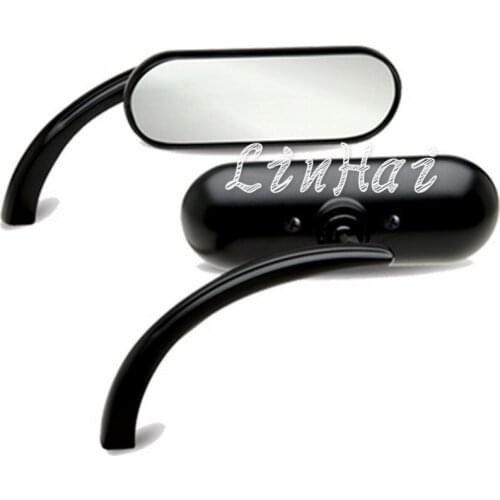 1Pair Motorcycle Black Mini Oval Side Mirrors For Harley Dyna Softail Sportster Touring