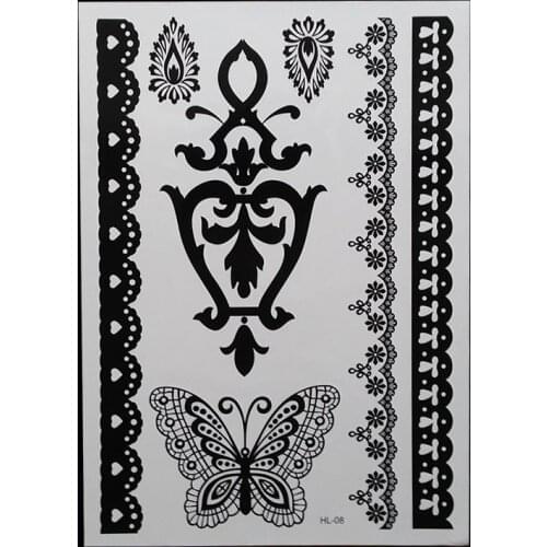 1 piece Black Feather Henna Temporary Tattoo for lace Hands Inspired Body Stickers