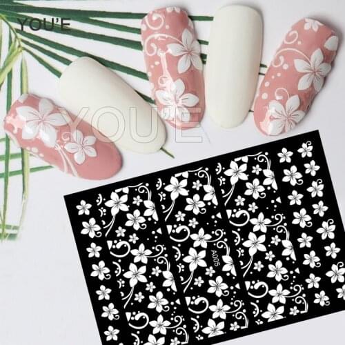3D White Lace Flower Nail Sticker Decoration Manicure Transfer Foil for Nail Art Sticker Design Adhesive Hollow Nail Decal Charm