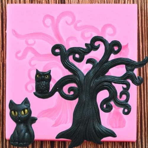 3D Tree Owl Silicone Mold Cat Fondant Chocolate Mould Cupcake Topper DIY Cake Decorating Tools Candy Polymer Clay Gumpaste Molds