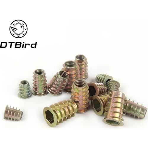50Pcs M4 M5 M6 M8 Flanged Hex Drive Head Furniture Nuts Zinc Alloy Furniture Nuts Thread For Wood Insert Nut