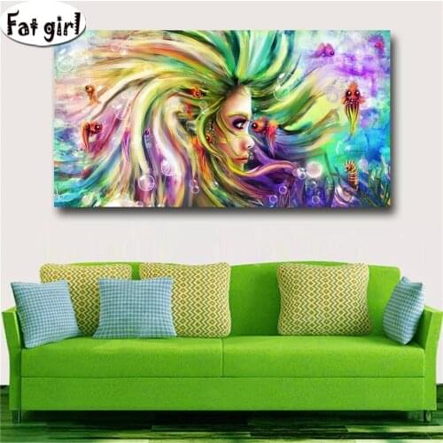 DIY 5D Full Diamond Embroidery Diamond Painting Cross-stitch Mermaid Picture Of Rhinestone Mosaic square round Stone Decoration