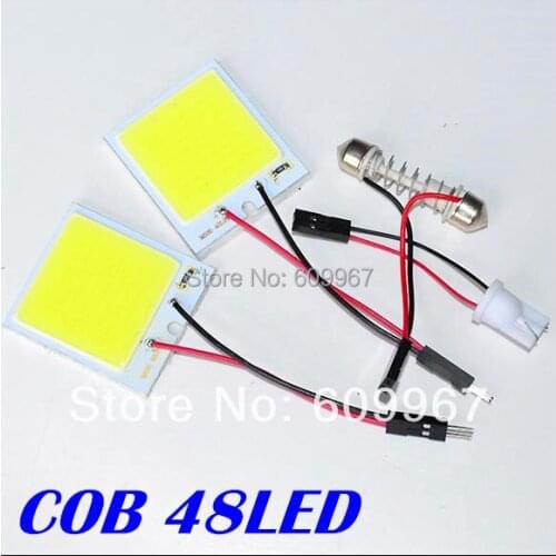 Free Shipping 2pcs/lot car led panel light 48led COB LED Car Panel light Room led Dome Car Light Bulb Lamp with 2 Adapters