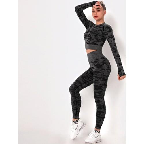 Seamless ladies yoga suit running camouflage suit female exercise fitness yoga suit sports leggings female two-piece suitworkout