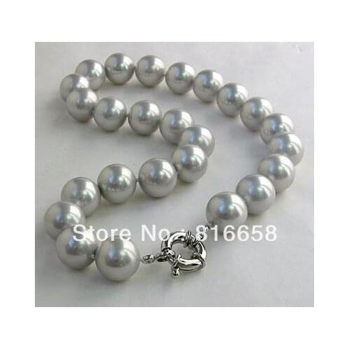 BIG 14mm Gray south sea shell pearl necklace 18" AAA