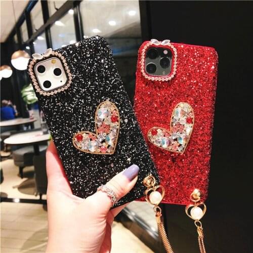 Luxury Glitter Bling Love heart Diamond Gem Tassel Case Cover For iPhone 11 Pro Max XS MAX X XR 7 6 6s 8 Plus Phone Case