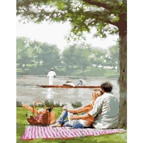 Cioioil-T1335 Lake picnic Painting By Number Wall Art Picture Paint By Number Canvas Painting Artwork
