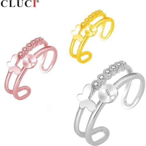 CLUCI 925 Sterling Silver Butterfly Ring for girls Party Bijoux Adjustable Ring Finding Jewelry Birthday Gifts For Girl SR2141SB