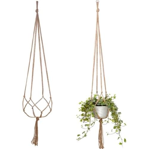 Hemp Rope Flower Pot Hanging Basket Pure Hand Weaving for Place Home Furnishings and Balcony Garden