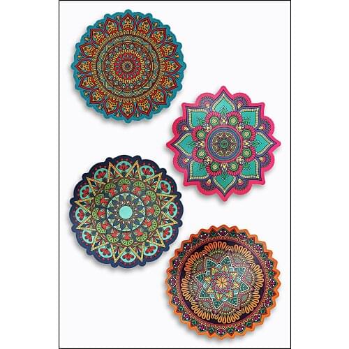 4 Pieces Wooden Tea Mat with Authentic Pattern 15 Cm Protecting Wooden Protection