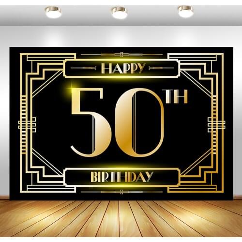 The Great Gatsby 50th Birthday Photography Background Backdrop Gold and Black Gatsby Birthday Party Dessert Table Decor Banner