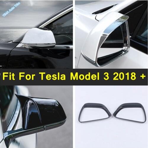 Chrome Rearview Mirror Protector Cover Back Up Mirrors Rain Shade Rainproof Blades Trim For Tesla Model 3 2018 - 2021 Accessory