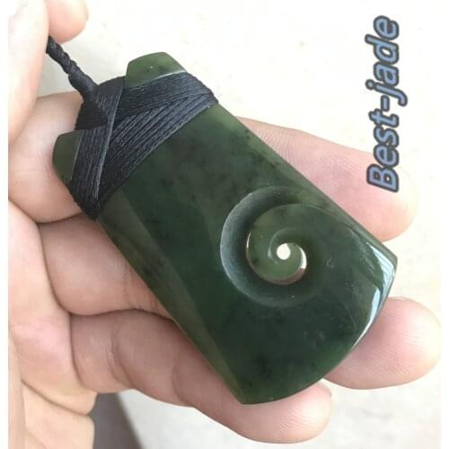 Custom Maori Axe with Hook pendant Natural Green Nephrite NZ POUNAMU Necklace Canadian jade Aquaman koru Greenstone Man gift