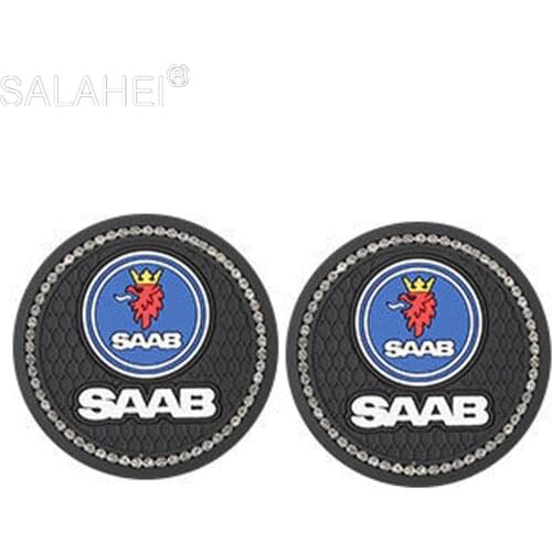 2pcs Car Diamond Water Cup Coasters Storage Mat For SAAB SCANIA Aero 9-3 9-5 9-7 93 95 93 99 600 900 9000 Anti-slip Pad Interior
