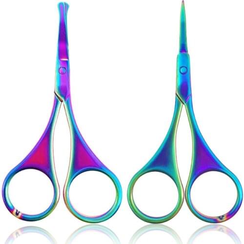 Colorful Stainless Steel Eyebrow Scissor Small Nail Tools Eyebrow Nose Hair Trim Scissor Sharp Point Curve Tip Makeup Tool