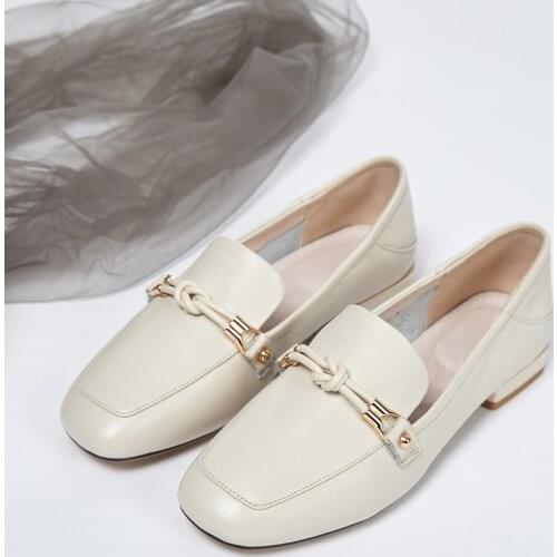 LARKSPUR 2019 spring real leather square head single shoes Korean version of the mouth with leather feet womens shoes