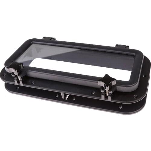 Boat Rectangular Porthole Window with White ABS Plastic Trim Port Hole - 15-3/4 x 7-7/8 inch - Black
