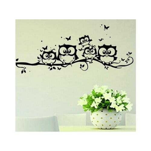 Cute 5 Owls On the Tree Wall Stickers Animals Stickers Butterfly Wall Sticker for Children Room Wall Decals for Baby Room