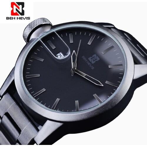BEN NEVIS Mens Quartz Watch For Business Black Watches Male Date Display Waterproof Simple Casual Clocks with Gift Box
