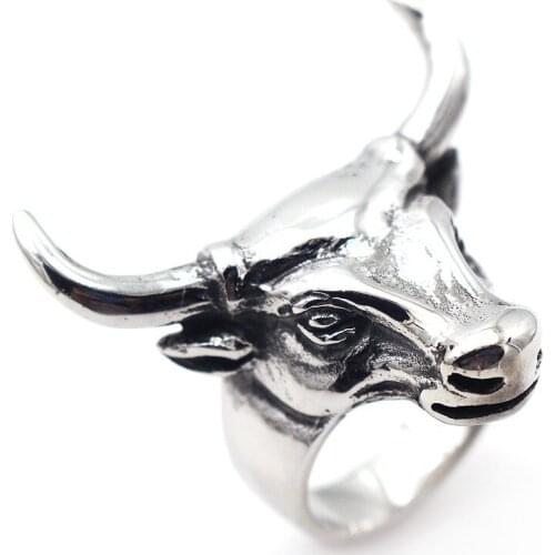 Asjerlya Titanium Steel Animal Men Ring Vintage Style Punk Rings Cattle Head Stainless Steel Rings For Man Gift Dropshippins