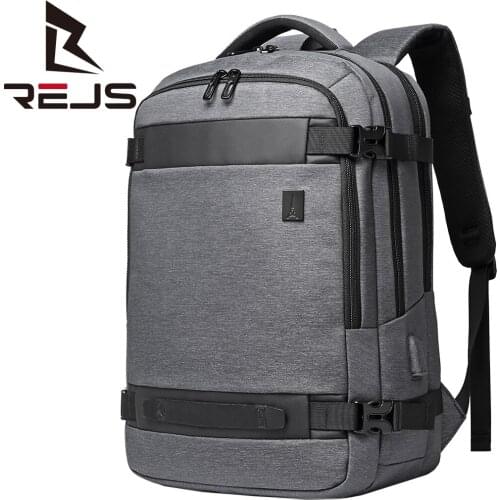 REJS LANGT Mens Backpack Business Fit 15.6 Inch Laptop Travel Backpacks USB External Charge Waterproof School Bag Mochila
