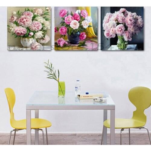 3pcs/set,DIY 5D Full Diamonds Embroidery Peony flowers square Diamond Painting Cross Stitch Kits Diamond Mosaic Home Decoration