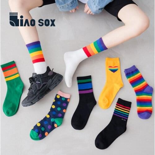 Fashion Winter New Unisex Cotton Rainbow Striped Socks Fashion Warm Chrismas High Quality Women Socks